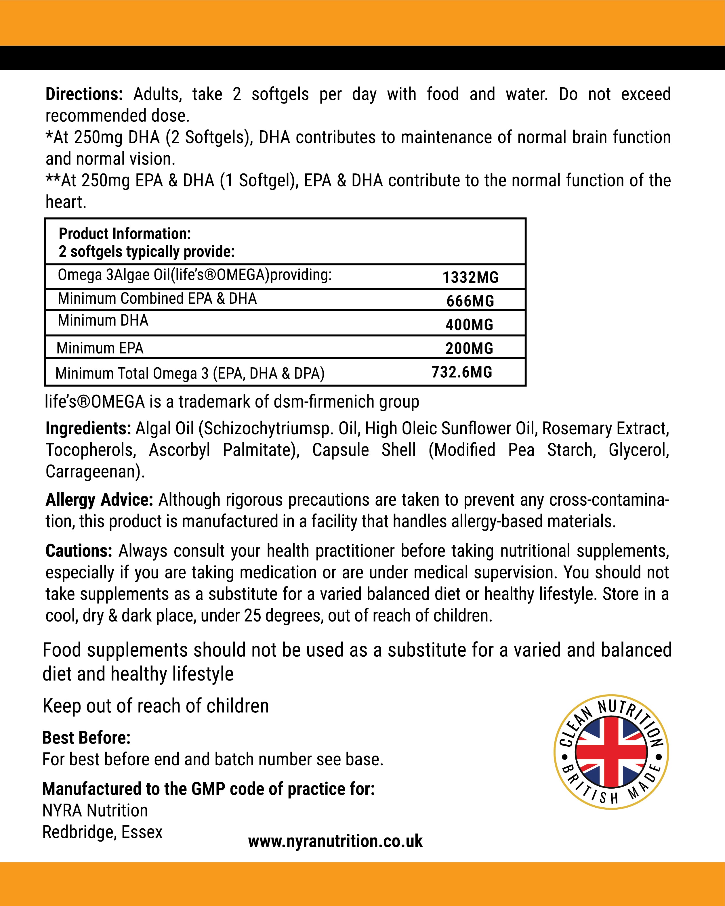 Vegan Omega 3 Algal Oil