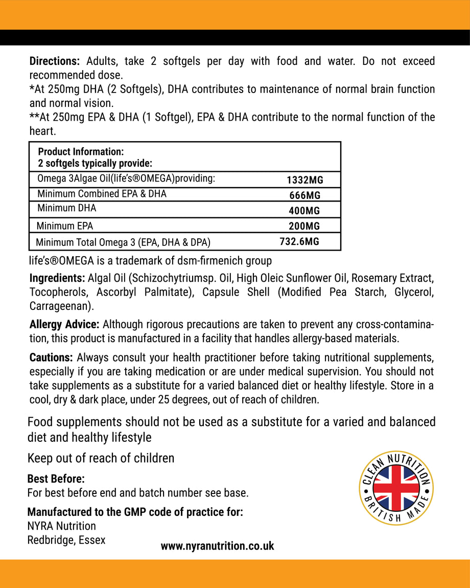 Best Vegan Omega 3 Oil – DHA 400mg + EPA 200mg | Plant-Based Omega 3