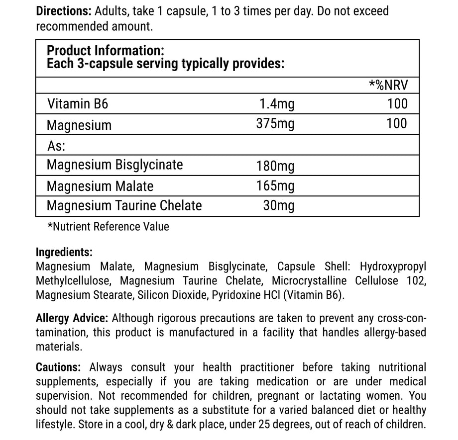 Best Magnesium Bisglycinate UK – 120 Vegan Capsules + Vitamin B6